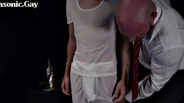 Suited masonic DILF whips twinks in front of voyeur