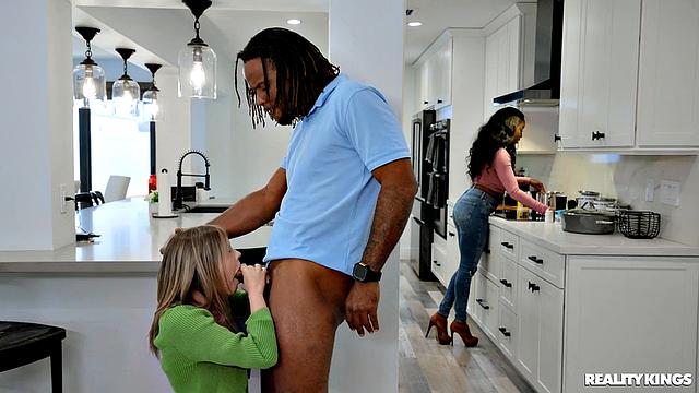 MILF Busts Sneaky Kitchen Blowjob