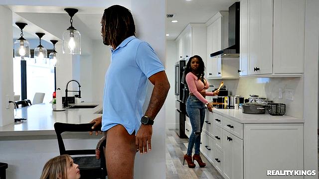 MILF Busts Sneaky Kitchen Blowjob