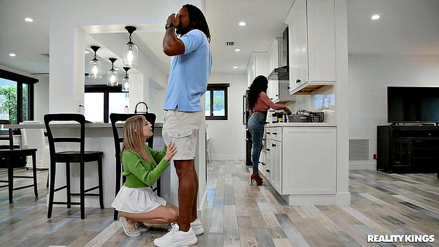 MILF Busts Sneaky Kitchen Blowjob