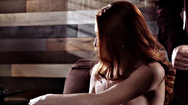 Kinky tattooed redhead mistress gives a sloppy blowjob before getting pounded from behind