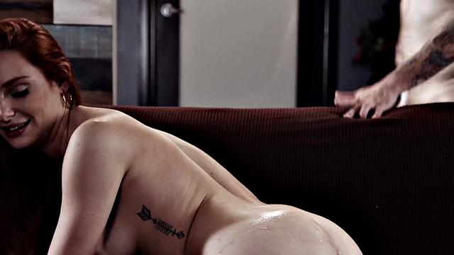 Kinky tattooed redhead mistress gives a sloppy blowjob before getting pounded from behind