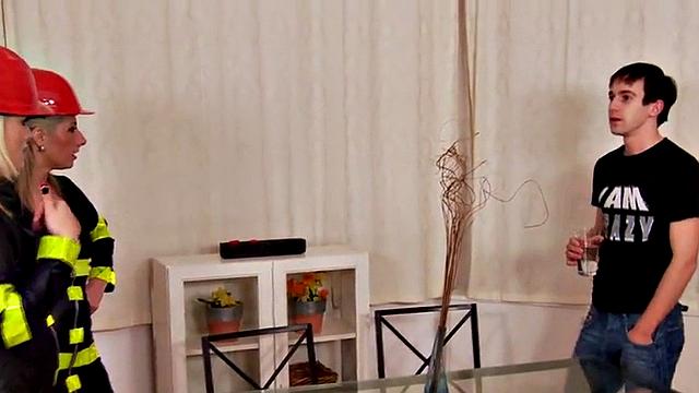 Strapon firefighter pegging lucky guy