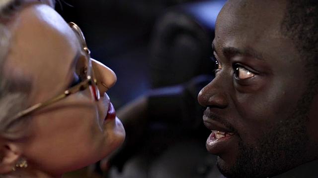 Watch this busty MILF take a hard anal pounding from a massive black cock in stockings, glasses, and dreadlocks