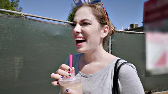 A bald babe with small tits get her smile on as she takes a deepthroat pounding in POV from behind