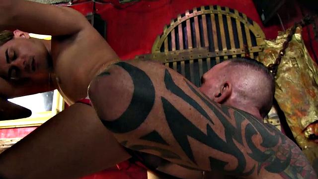 Cesar Xes is getting the bar ready to open when Blade Hunter walks in asking for directions to the sex club. Cesar offers up his ass for Daddy to bareback and breed.