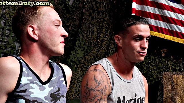 Military bottom on duty barebacked by jock until cumshot