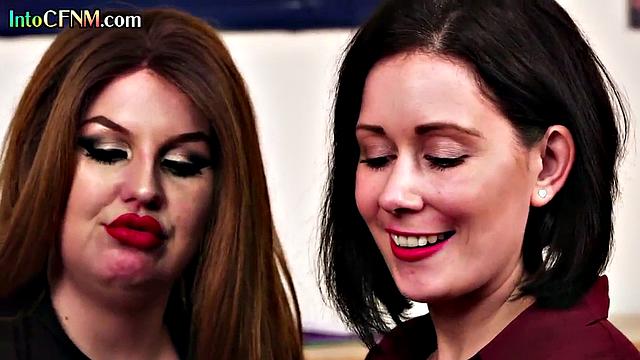 Office babes give blowjob to coworker