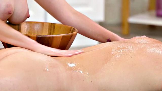 Massaging babe fucked by oiled big cock in doggystyle