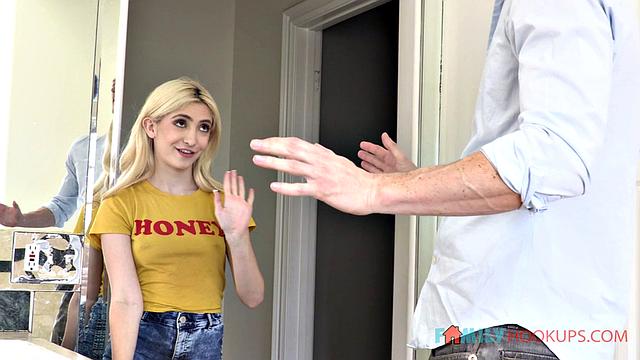 Sexy blonde teen Jane Wilde catches her stepdad jerking off
