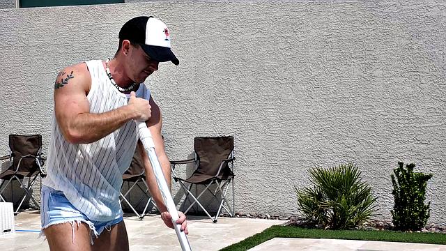 pool boy gets a full-body rubdown and more from another guy