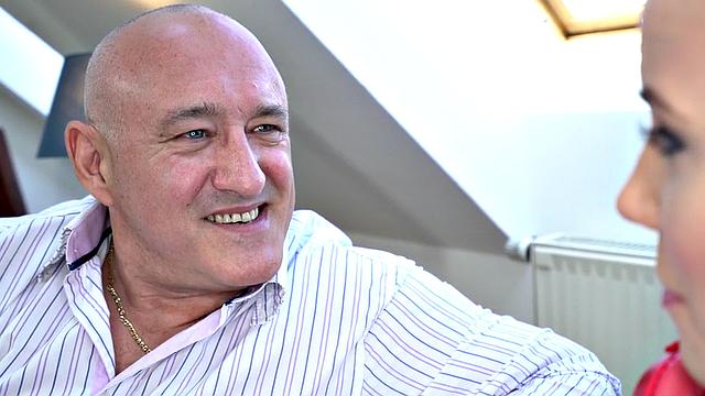 Old grandpa fucks dirty slut in wet pussy hole