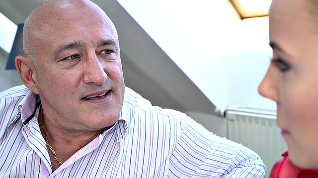 Old grandpa fucks dirty slut in wet pussy hole