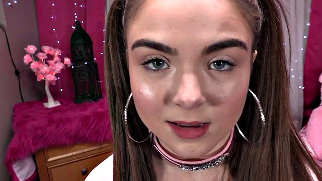 Brunette teen with pigtails blows and rides stepdad before getting fucked in POV