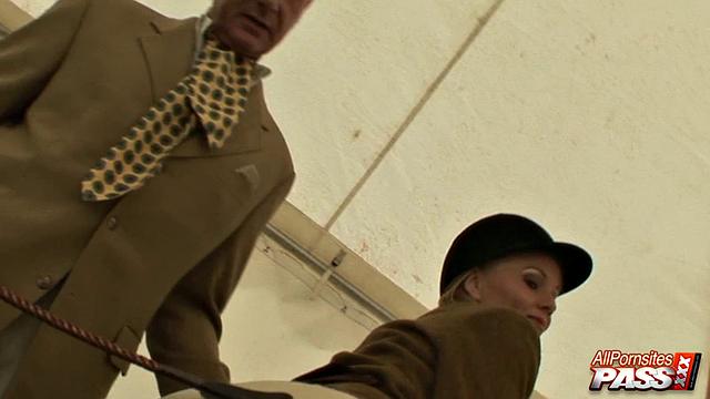 Naughty blonde showing her ass