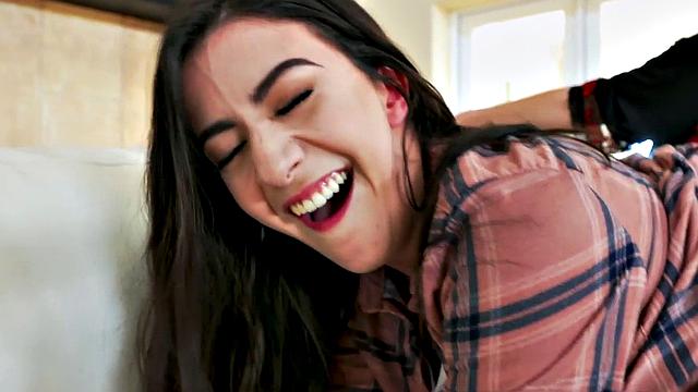 Naughty blonde teen enjoys sucking and riding in a hot threesome