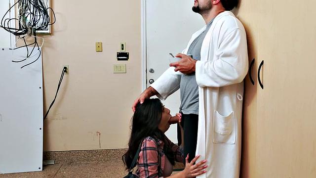 Naughty blonde teen enjoys sucking and riding in a hot threesome