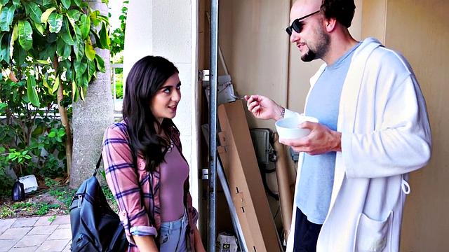 Naughty blonde teen enjoys sucking and riding in a hot threesome