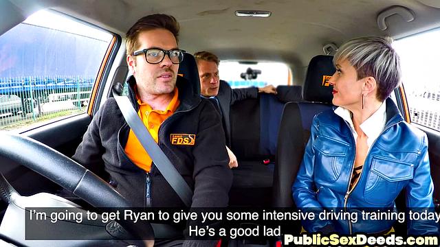 MILF sucking hard cocks with instructor