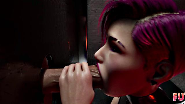 Futa3dX - Futa Brunette Gets Hot & Horny At The Gloryhole They Start Fucking