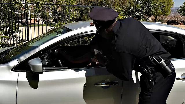 Jessica Rex Sucks And Fucks A Policeman's Big Black Cock To Avoid Issues