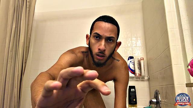 We join Brian Bonerz in the shower, giving us a full view of his slim and smooth body as he soaps it down and works up a stiff one. Occasionally he spins around so we can admire his fine butt as that monster continues to grow.
