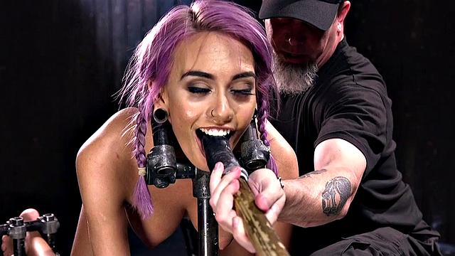 Skinny predicament bondage babe pussytoyed by master