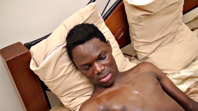 Black twink from Africa masturbates in home action