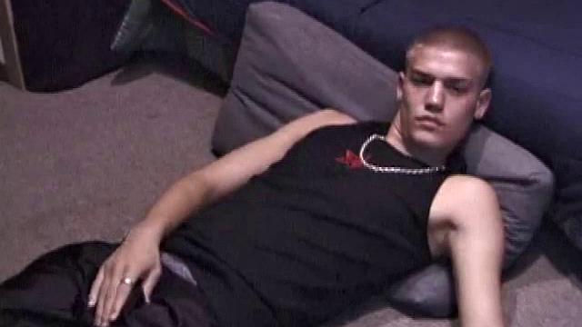 Lance is chilling while watching a porn, as he works up a boner. Some determined stroking causes a cum explosion onto Lance's shirt, which he quickly licks up.