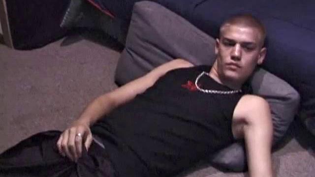 Lance is chilling while watching a porn, as he works up a boner. Some determined stroking causes a cum explosion onto Lance's shirt, which he quickly licks up.