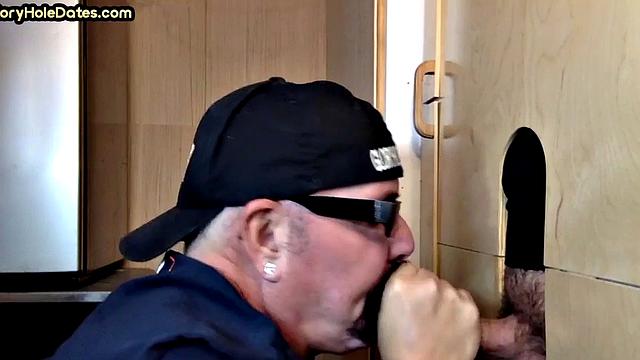 Gloryhole amateur DILF barebacked after BJ in action