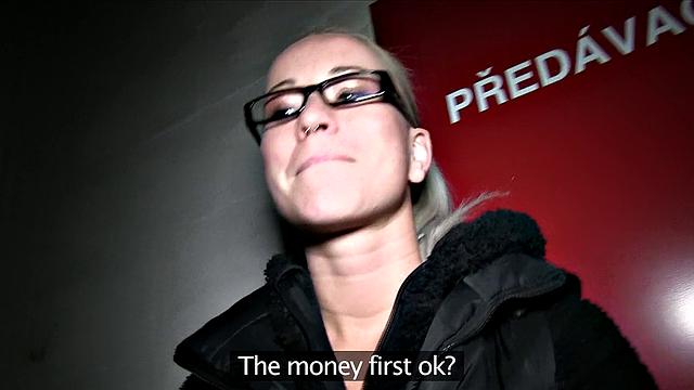 Blonde with glasses gets her mind blown by work fantasies and fucking outdoors