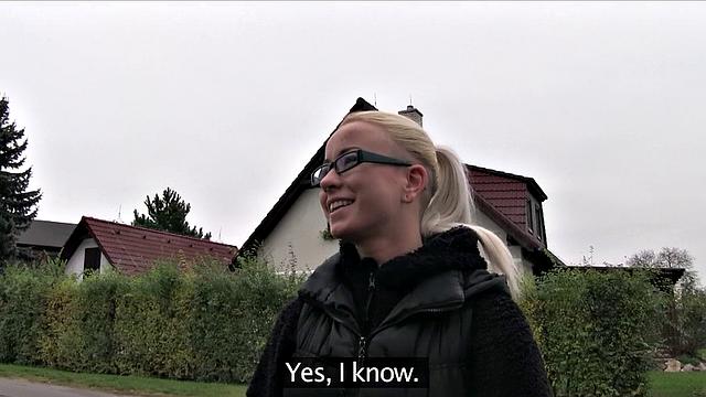 Blonde with glasses gets her mind blown by work fantasies and fucking outdoors