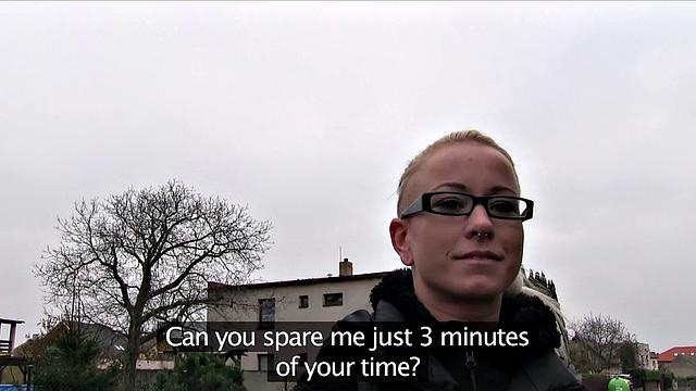 Blonde with glasses gets her mind blown by work fantasies and fucking outdoors
