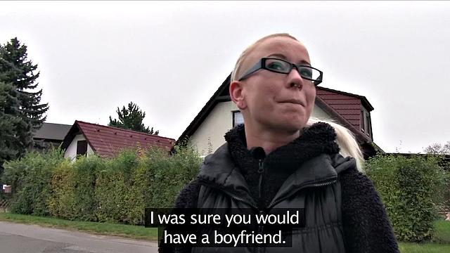 Blonde with glasses gets her mind blown by work fantasies and fucking outdoors