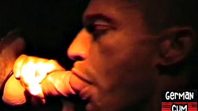 Gloryhole German stud sucks cock in closeup for facial
