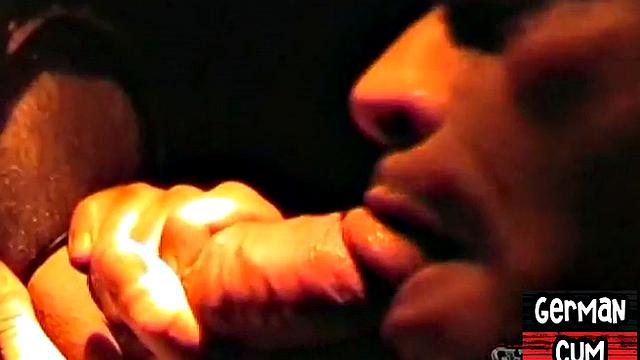 Gloryhole German stud sucks cock in closeup for facial