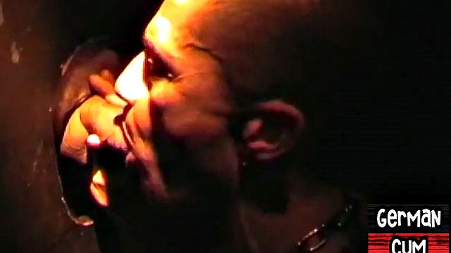 Gloryhole German stud sucks cock in closeup for facial