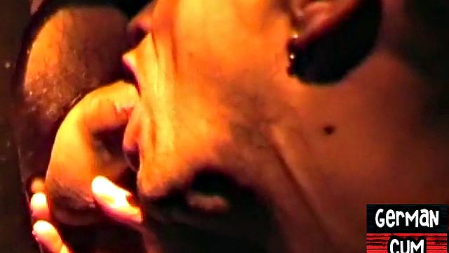 Gloryhole German stud sucks cock in closeup for facial