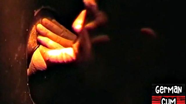 Gloryhole German stud sucks cock in closeup for facial