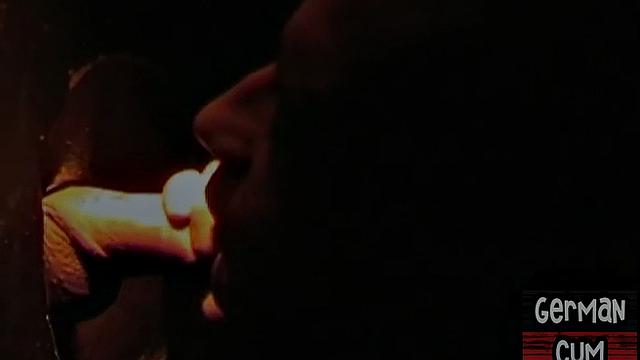 Gloryhole German stud sucks cock in closeup for facial