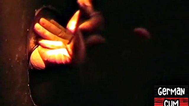 Gloryhole German stud sucks cock in closeup for facial