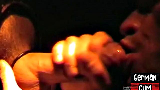 Gloryhole German stud sucks cock in closeup for facial