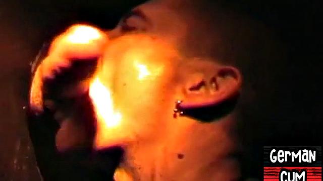 Gloryhole German stud sucks cock in closeup for facial