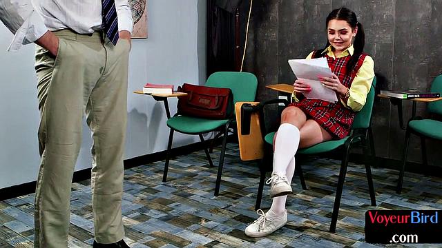 CFNM college uniform voyeur teases professor in classroom