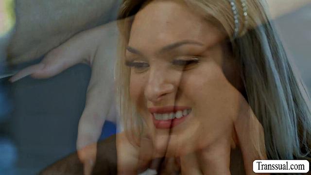 Shemale gets bareback fucked so hard