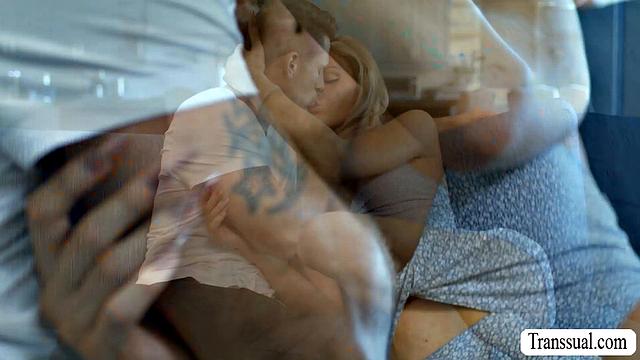 Shemale gets bareback fucked so hard