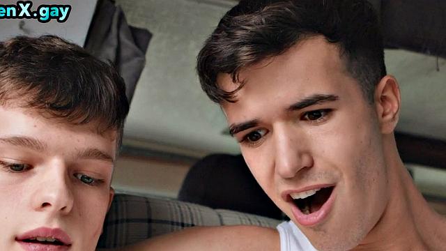 Cum-loving twink barebacked in camper on public road