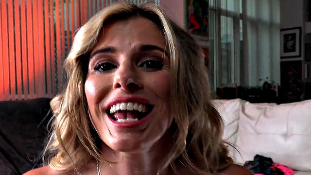 HJ bosomy MILF jerking cock in dirty talking action