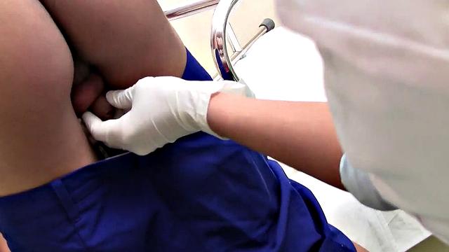 Pissing Asian twink enjoys bareback sex with doctor